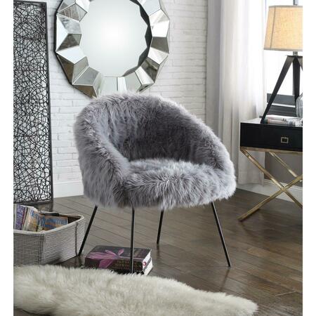 POSH LIVING Anthony Faux Fur Black Powder Coated Metal Leg Accent Chair - Grey AC49-04GR-UE